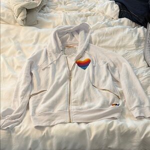 Aviator NationRare Rainbow heart White Zip-Up Hoodie. Flawless condition.